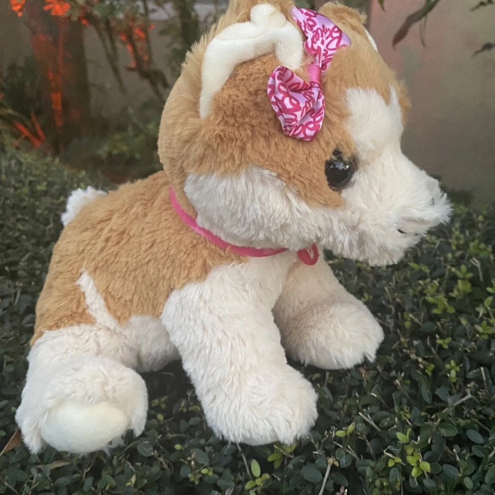 BARBIE PLUSH DOG INTERACTIVE BARKS WHINES RED LIGHT NOSE PLUSH TOY 10"